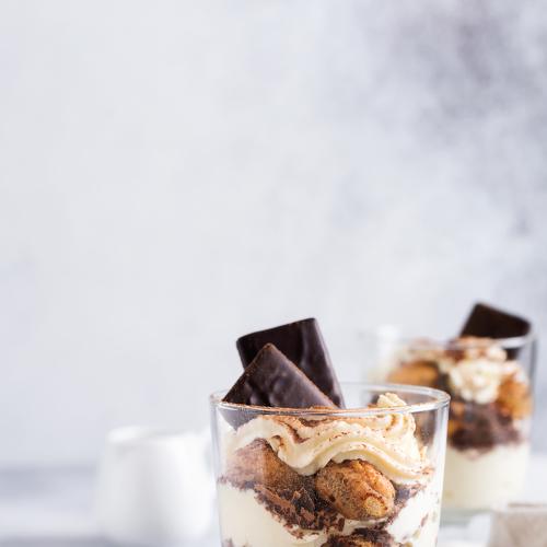 Homemade Italian dessert tiramisu with savoiardi and mascarpone,