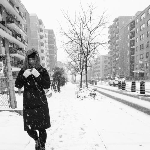 Woman in a snowfall