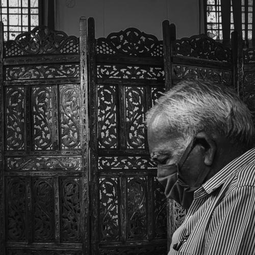 Oldman with a precaution and life line