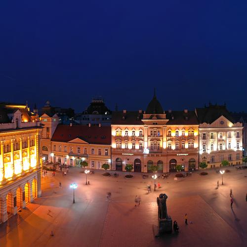 Novi Sad centre at night panorama