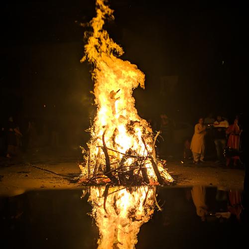 Holi fire reflection