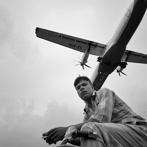 Up in the air.