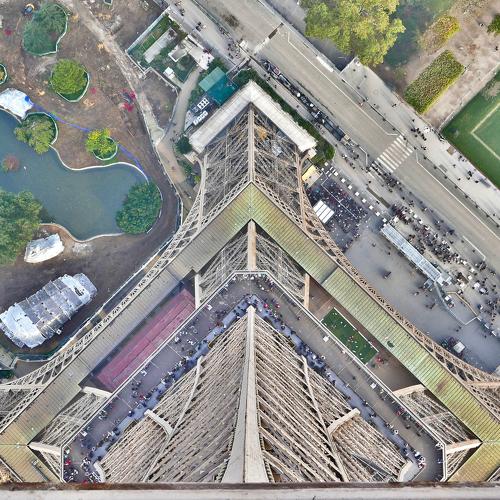The Eiffel tower in Paris seen from the third floor.