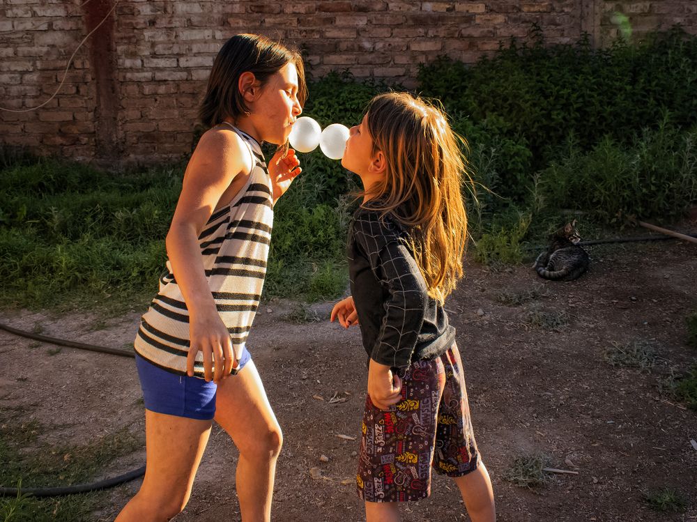 Sister and brother discover a new game