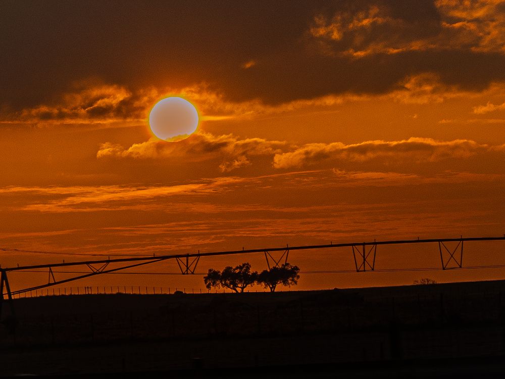 Sunset over the fields in a dry winter
