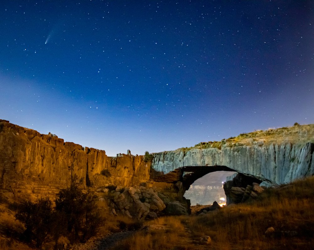 Neowise Comet at Kfardebian's Natural Stone Bridge, Lebanon